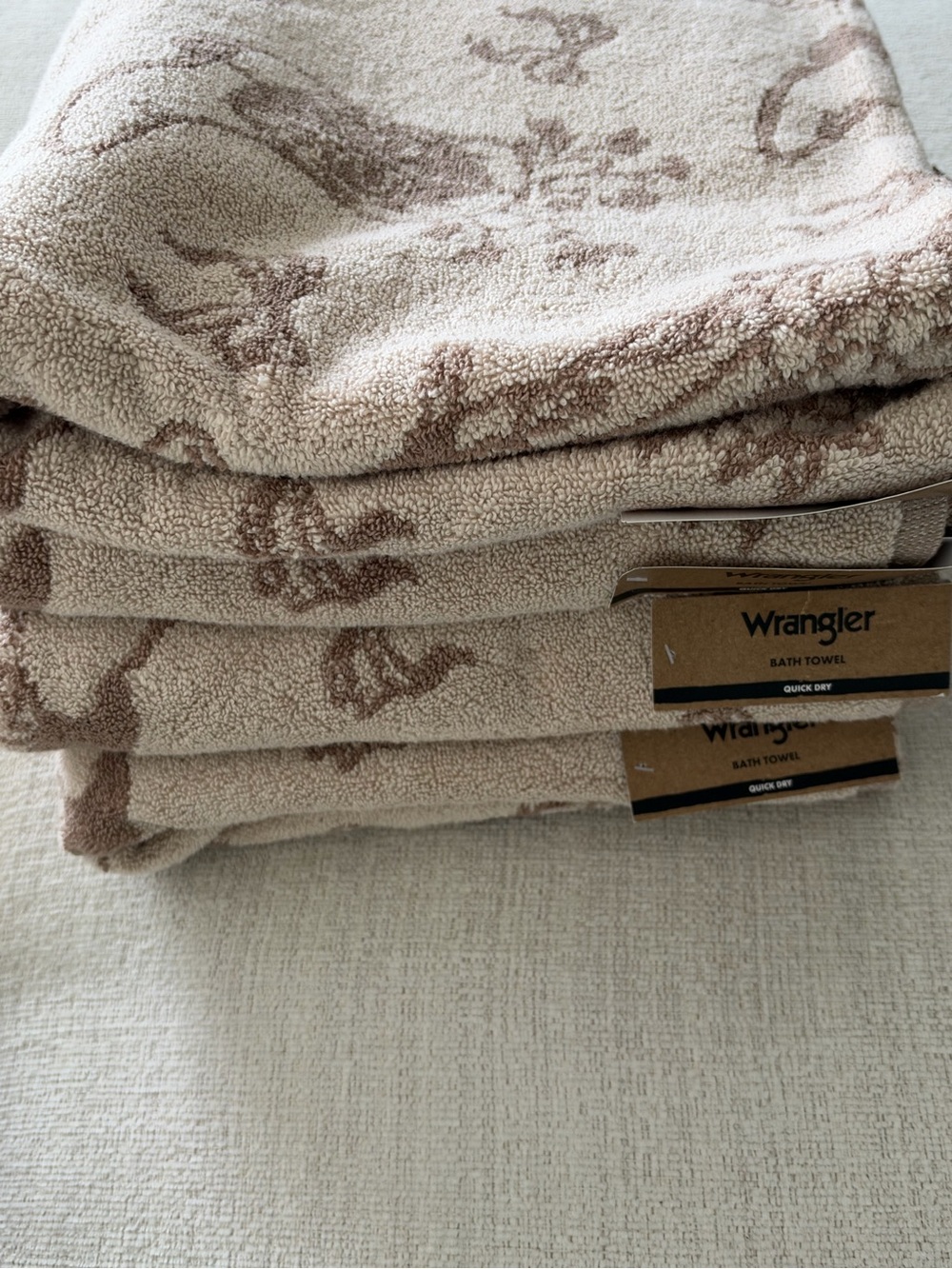 Wrangler Cowboy Boot Western Cream & Brown Plush Bath Towel Set